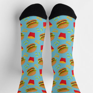 Hamburger and French Fries Art Happy Awareness Socks