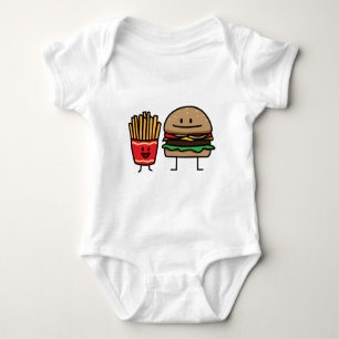 Hamburger and Fries fast food bun junk fried hot Baby Bodysuit