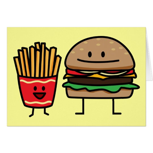 Hamburger and Fries fast food bun junk fried hot Card