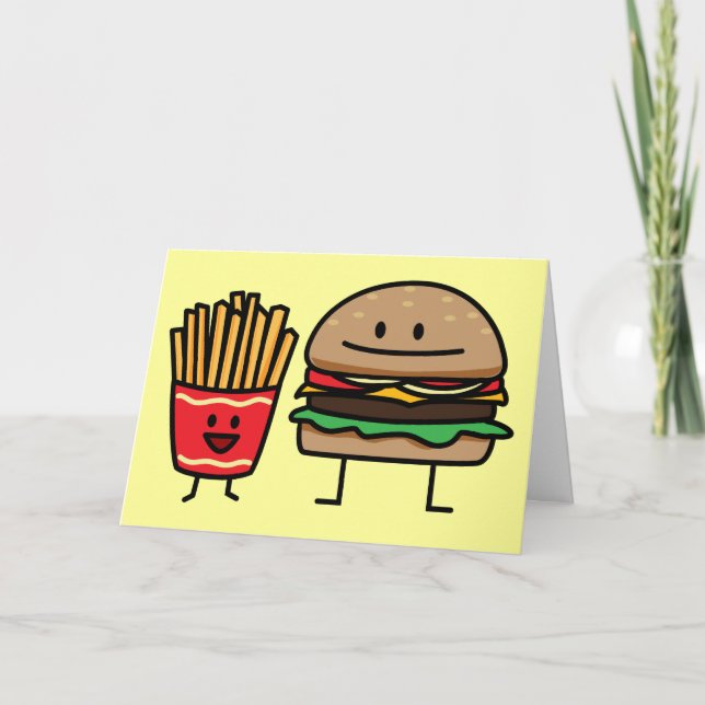 Hamburger and Fries fast food bun junk fried hot Thank You Card (Front)