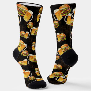 Hamburger beer on dark socks