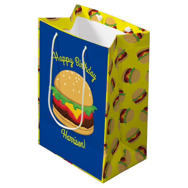 Hamburger Birthday Party Burger Medium Gift Bag (Front Angled)