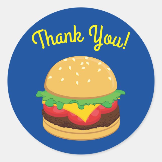 Hamburger Birthday Party Burger Thank You Classic Round Sticker (Front)