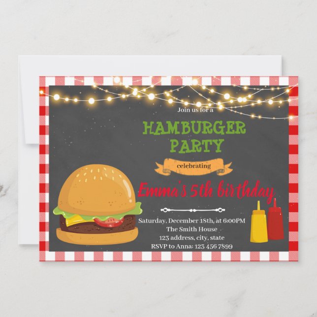 Hamburger birthday party invitation (Front)