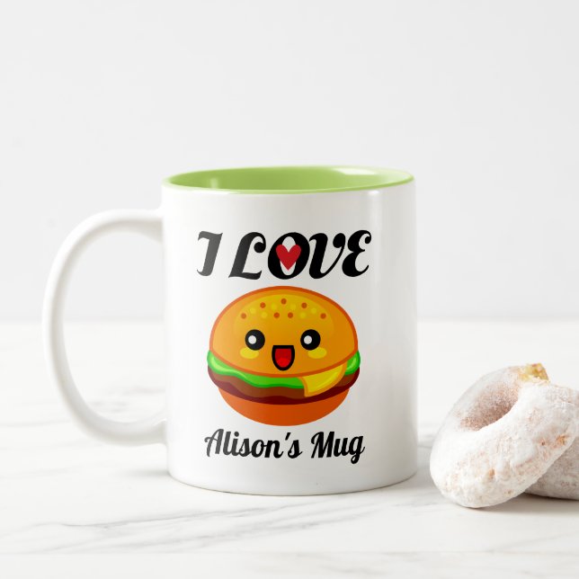 Hamburger Burger Lover Gift Personalised Two-Tone Coffee Mug (With Donut)
