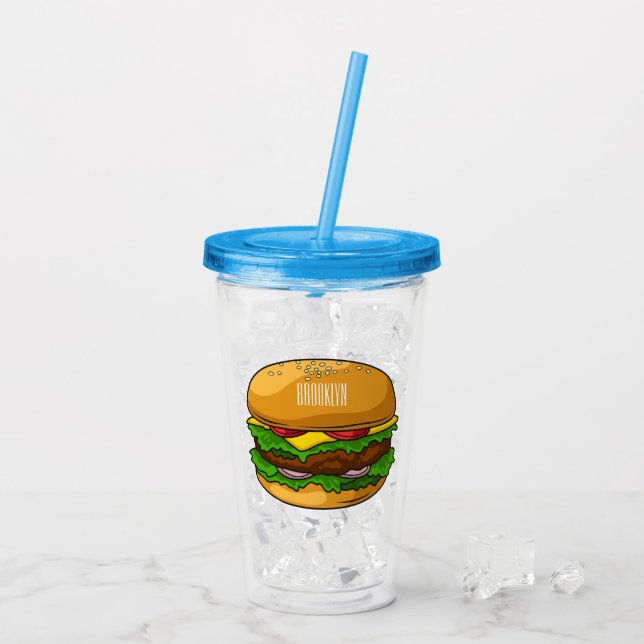 Hamburger cartoon illustration  acrylic tumbler (Back Ice)