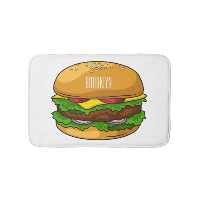 Hamburger cartoon illustration bath mat (Front)