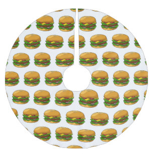 Hamburger cartoon illustration brushed polyester tree skirt
