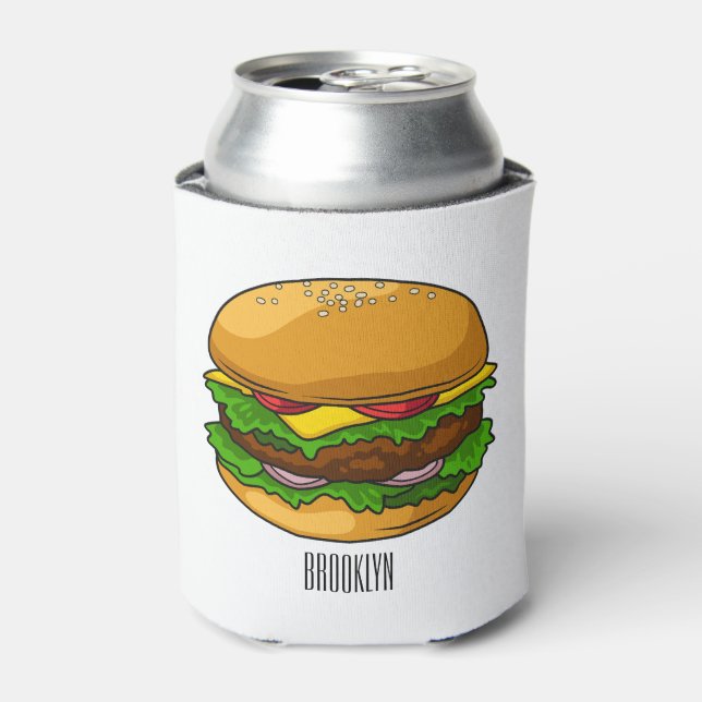 Hamburger cartoon illustration can cooler (Can Front)