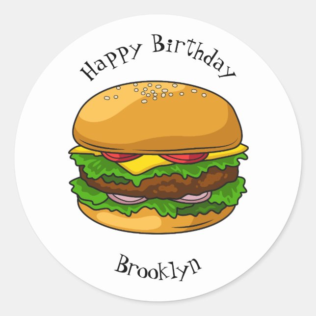 Hamburger cartoon illustration  classic round sticker (Front)