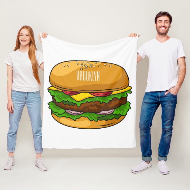 Hamburger cartoon illustration fleece blanket (In Situ)