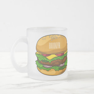 Hamburger cartoon illustration frosted glass coffee mug