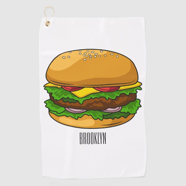 Hamburger cartoon illustration  golf towel (Front)