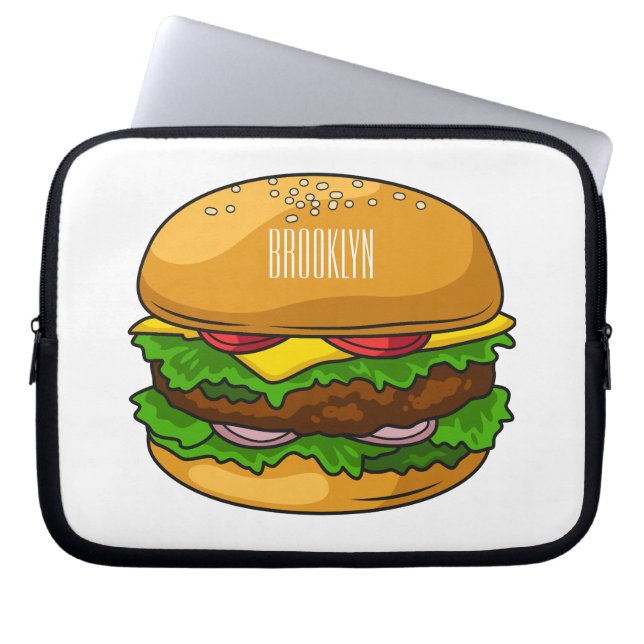 Hamburger cartoon illustration laptop sleeve (Front)