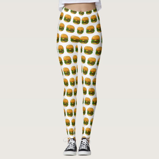Hamburger cartoon illustration leggings (Front)