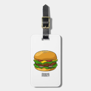 Hamburger cartoon illustration luggage tag