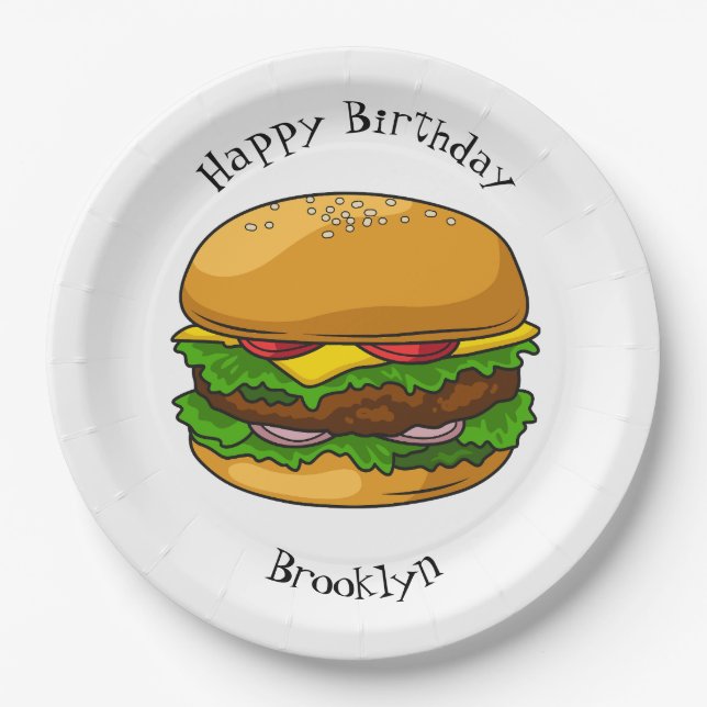 Hamburger cartoon illustration paper plate (Front)