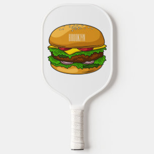 Hamburger cartoon illustration pickleball paddle