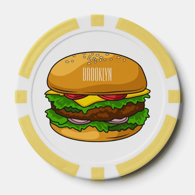 Hamburger cartoon illustration poker chips (Front)