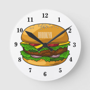Hamburger cartoon illustration round clock