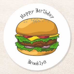 Hamburger cartoon illustration  round paper coaster