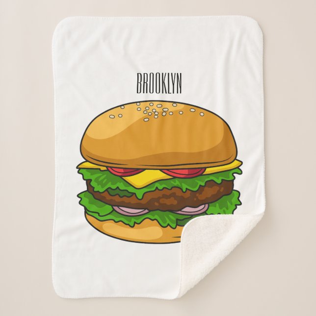 Hamburger cartoon illustration sherpa blanket (Front)