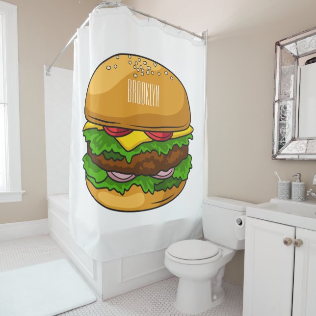 Hamburger cartoon illustration  shower curtain (In Situ)