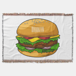 Hamburger cartoon illustration throw blanket