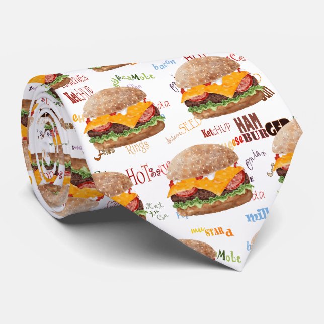 Hamburger Cheese Fast Food BBQ Diner Tie (Rolled)