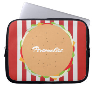 Hamburger cheeseburger cute cafe red white striped laptop sleeve