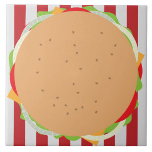 Hamburger cheeseburger cute cafe red white striped tile