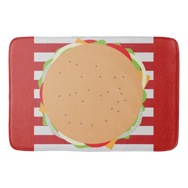 Hamburger cheeseburger cute cafe striped rec bath mat (Front)