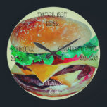 Hamburger Clock, Pop Art of Artlarissa Large Clock<br><div class="desc">Fun clock with the image of your favourite hamburger. With a humour explanation of contest- fat and sodium and so on !!!  It has a little reminder- just in case :))) Designed by Pelari based on the original Pop Art,  Artlarissa.</div>