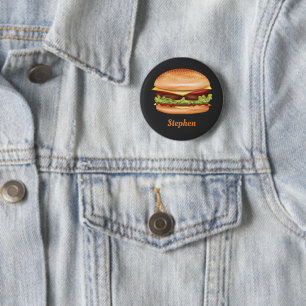 Hamburger Fast Food Illustration With Custom Name 6 Cm Round Badge