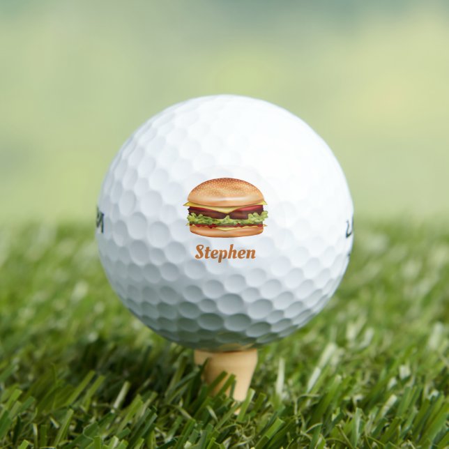 Hamburger Fast Food Illustration With Custom Name Golf Balls (Insitu Tee)