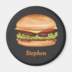 Hamburger Fast Food Illustration With Custom Name Magnet