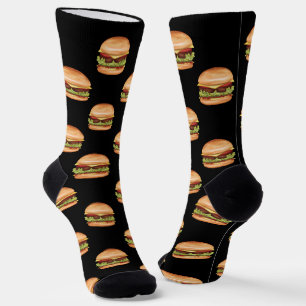 Hamburger Fast Food Pattern On A Black Background Socks