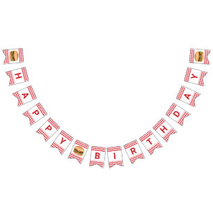Hamburger Fast Food Red Gingham Happy Birthday Bunting