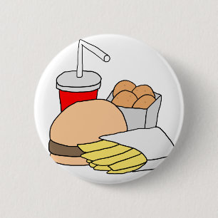 Hamburger, Fries, Chicken Nuggets and Soda 6 Cm Round Badge