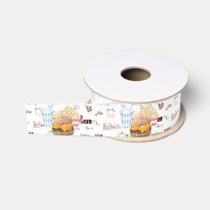 Hamburger Fries Fast Food BBQ Diner Grosgrain Ribbon