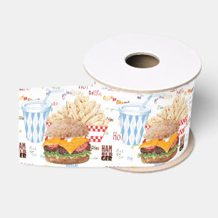 Hamburger Fries Fast Food BBQ Diner Grosgrain Ribbon