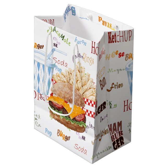 Hamburger Fries Fast Food BBQ Diner Medium Gift Bag (Front Angled)