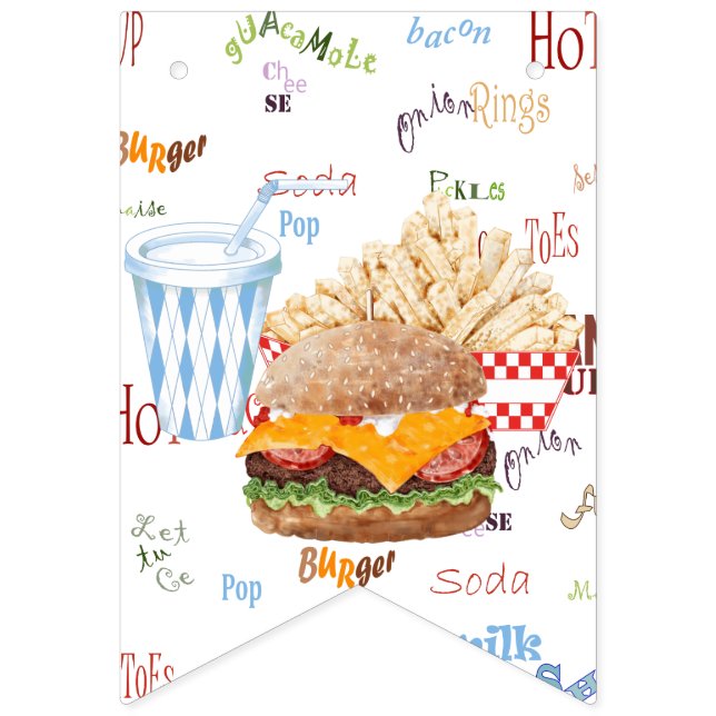 Hamburger Fries Fast Food BBQ Diner Tailgate Bunting (First Flag)