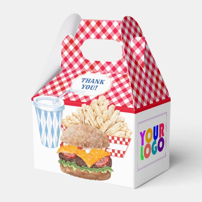 Hamburger Fries Fast Food BBQ Gingham Diner Favour Box (Front Side)