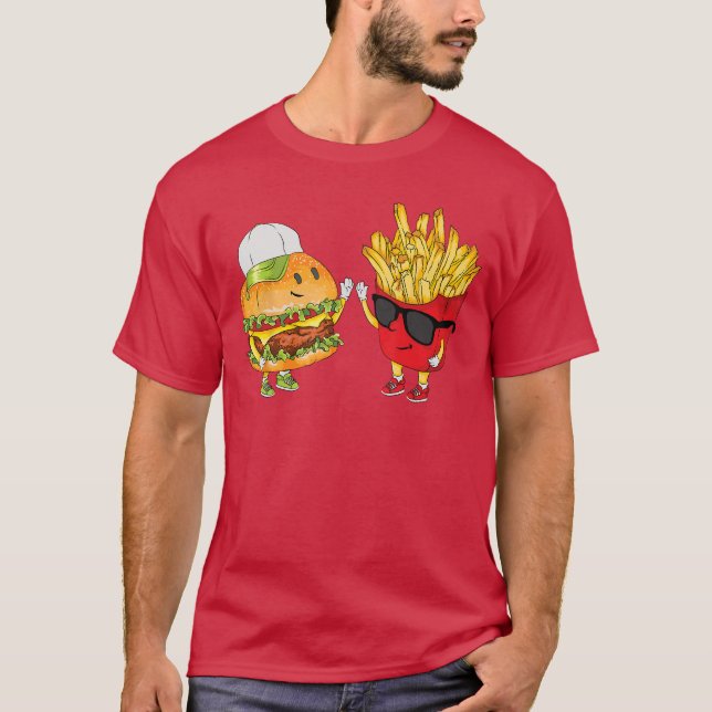 Hamburger Fries High Five Cool Fun Combo Snacks Fu T-Shirt (Front)