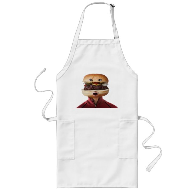 Hamburger Head Man over white Long Apron (Front)