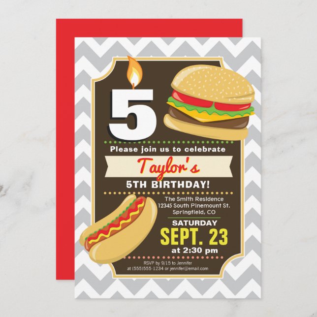 Hamburger & Hot Dog Birthday Party Invitation (Front/Back)
