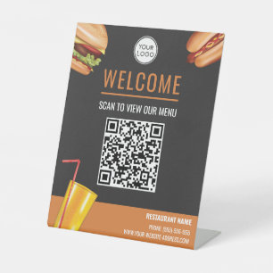Hamburger Hot Dog Food Scan For Menu QR Code Pedestal Sign