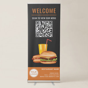Hamburger Hot Dog Restaurant Scan QR Code For Menu Retractable Banner