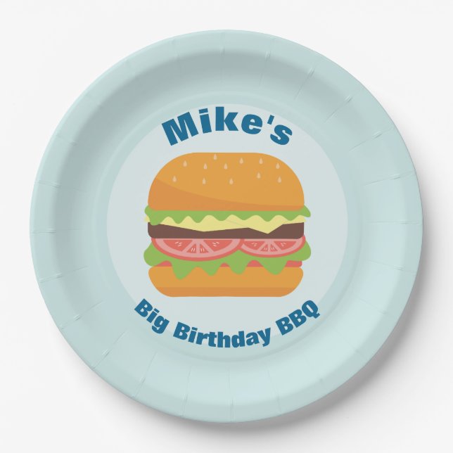 Hamburger Illustration Birthday BBQ Paper Plate (Front)